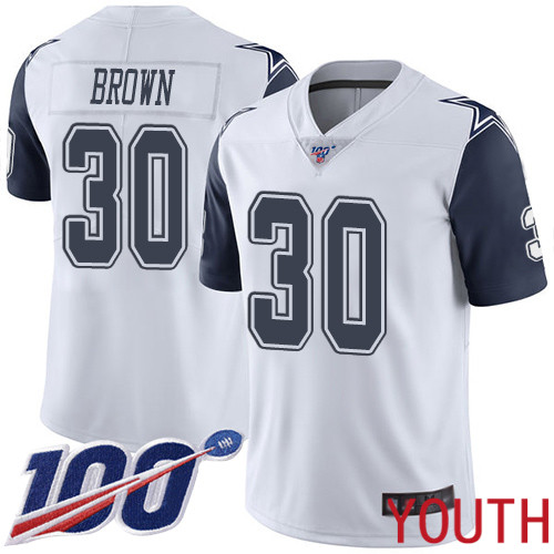 Youth Dallas Cowboys Limited White Anthony Brown #30 100th Season Rush Vapor Untouchable NFL Jersey->youth nfl jersey->Youth Jersey